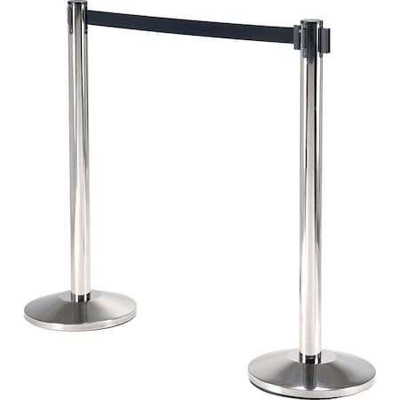 Global Industrial Retractable Belt Barrier, 40 Stainless Steel Post, 10' Black Belt 708415BK